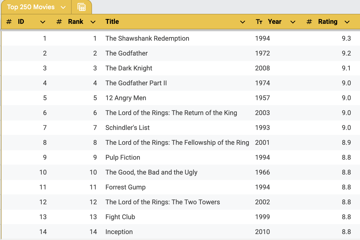 google sheets screenshot